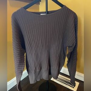 Ribbed Crewneck Sweater in Brown